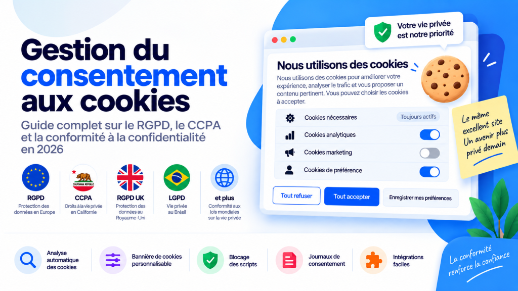 Gestion du consentement aux cookies : Guide complet du RGPD, du CCPA et de la conformité en matière de confidentialité en 2026